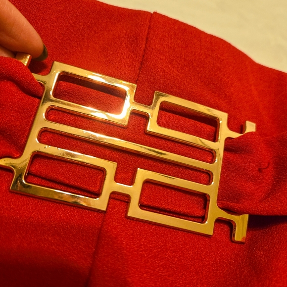 Bright Red High Waisted Work Pants with Gold Hardware A'gaci  NWT - Picture 6 of 7